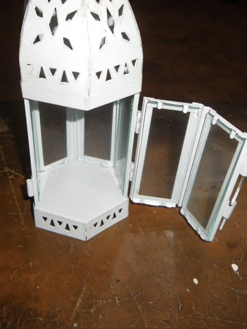 Small Grey Metal & Glass 10” Decorative Hexagonal Lantern
